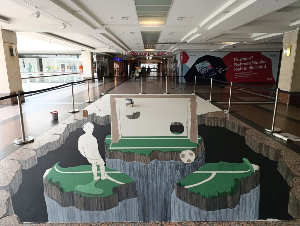 3D Straßenmalerei von Fredda Wouters zur Fußball EM in Mülheim an der Ruhr
