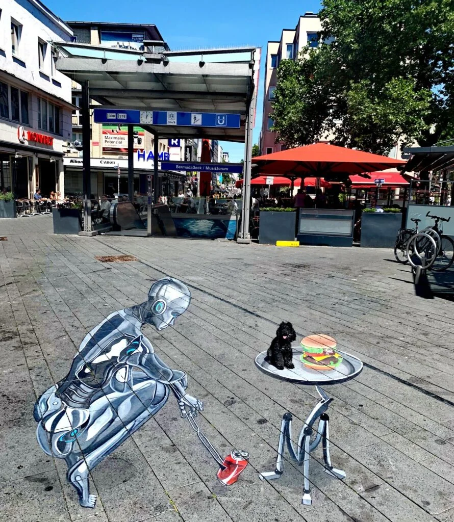 3D Straßenmalerei in Bochum "Inspektion von Nahrungsmitteln der Erdbewohner"
