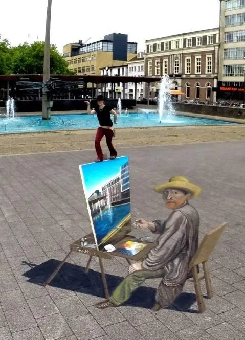 3D Straßenmalerei von Fredda Wouters in Arnhem "Van Gogh malt realistisch"